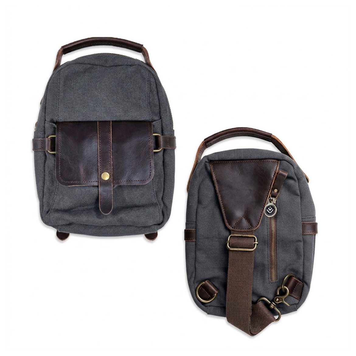 Picture of Leather and Canvas Crossbody Bag